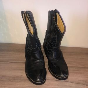 Masterson Boys Black Leather Cowboy Boots
